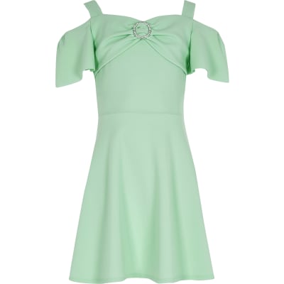 girls green skater dress