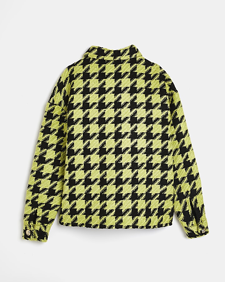 Girls green dogtooth boucle shacket