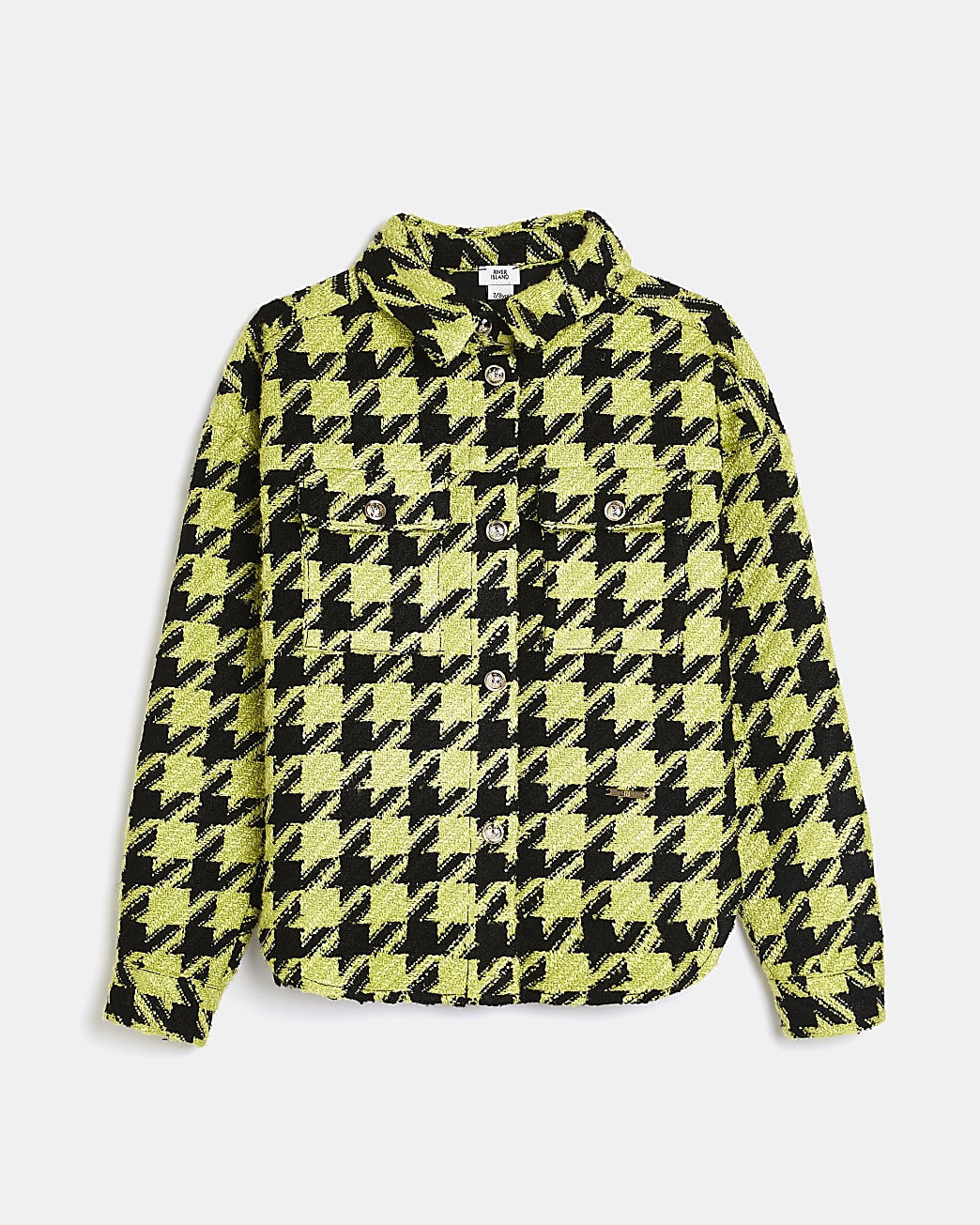 Girls green dogtooth boucle shacket