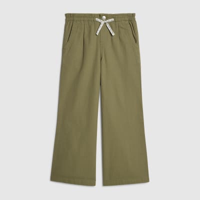 Girls Green Drawstring Wide Leg Jeans