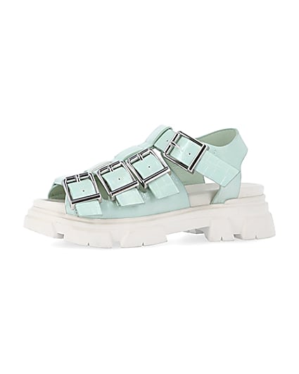 360 degree animation of product Girls green faux leather buckle sandals frame-2