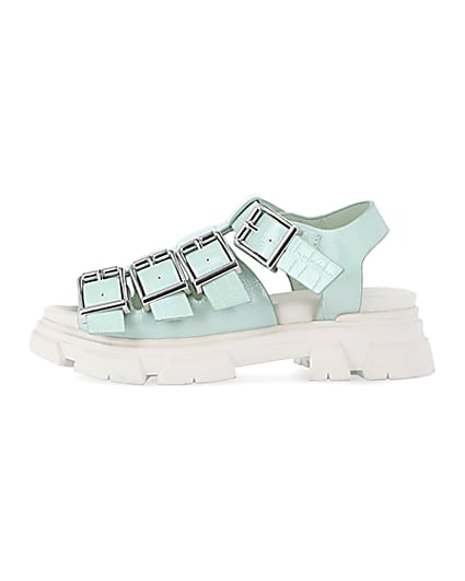360 degree animation of product Girls green faux leather buckle sandals frame-3