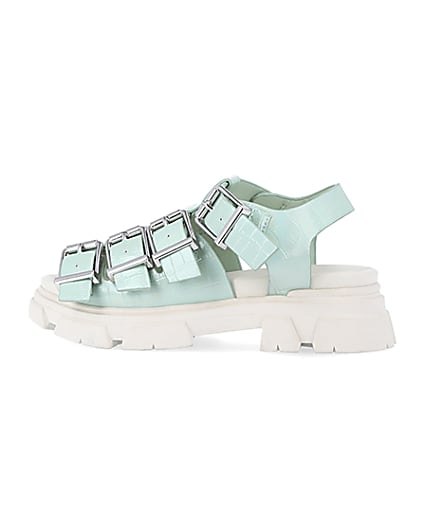 360 degree animation of product Girls green faux leather buckle sandals frame-4