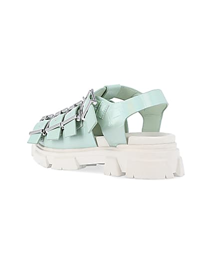 360 degree animation of product Girls green faux leather buckle sandals frame-6