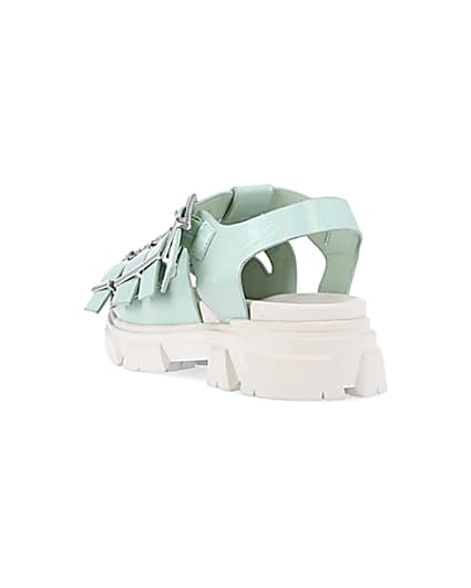 360 degree animation of product Girls green faux leather buckle sandals frame-7