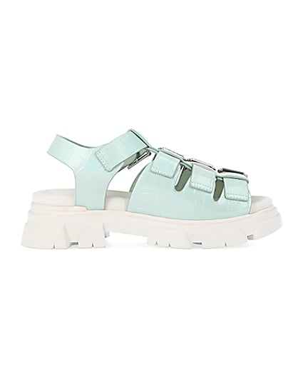 360 degree animation of product Girls green faux leather buckle sandals frame-15