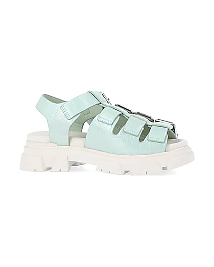 360 degree animation of product Girls green faux leather buckle sandals frame-16