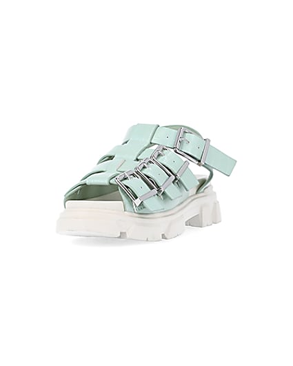 360 degree animation of product Girls green faux leather buckle sandals frame-23
