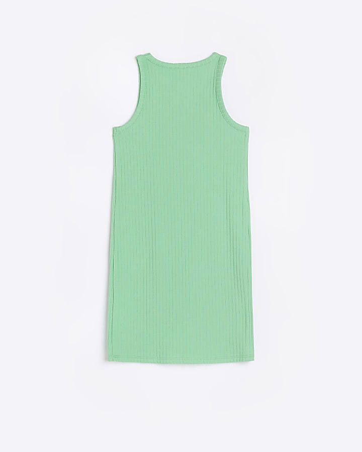 Girls Green Halter Cut Out Ribbed Dress