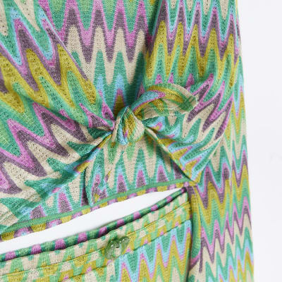 Girls green knitted chevron beach outfit River Island