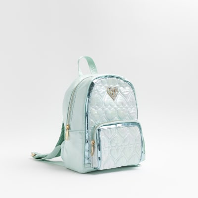 Girls Green Metallic Heart BackPack