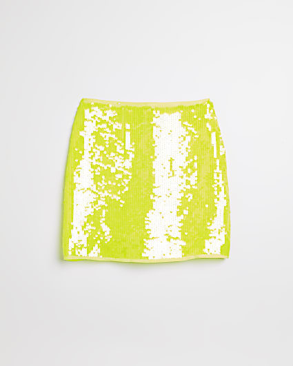 Girls green neon a line sequin skirt