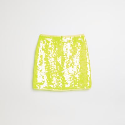 Girls green neon a line sequin skirt