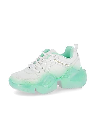 360 degree animation of product Girls green ombre fade glitter chunky trainer frame-1