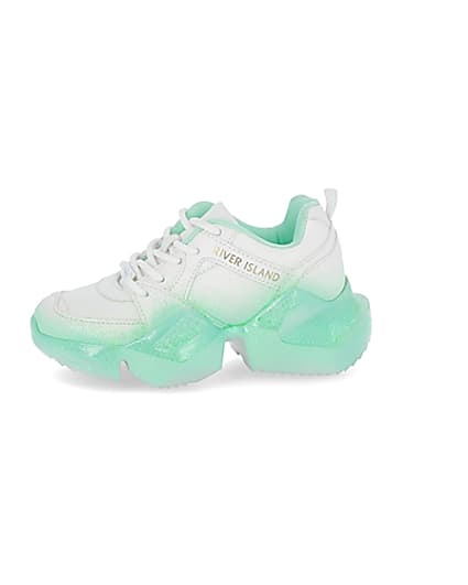 360 degree animation of product Girls green ombre fade glitter chunky trainer frame-2