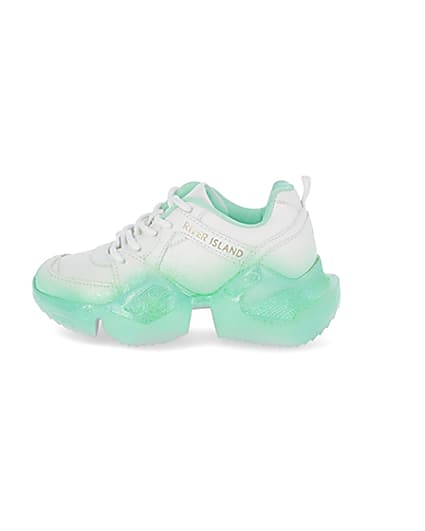 360 degree animation of product Girls green ombre fade glitter chunky trainer frame-3