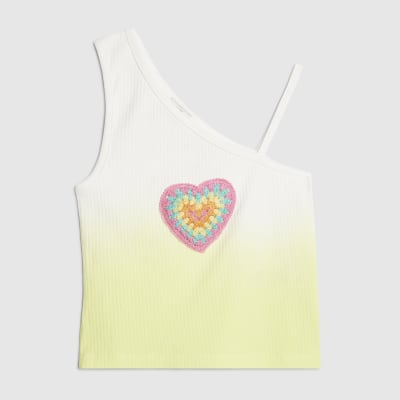 Girls Green One Shoulder Heart Tank Top