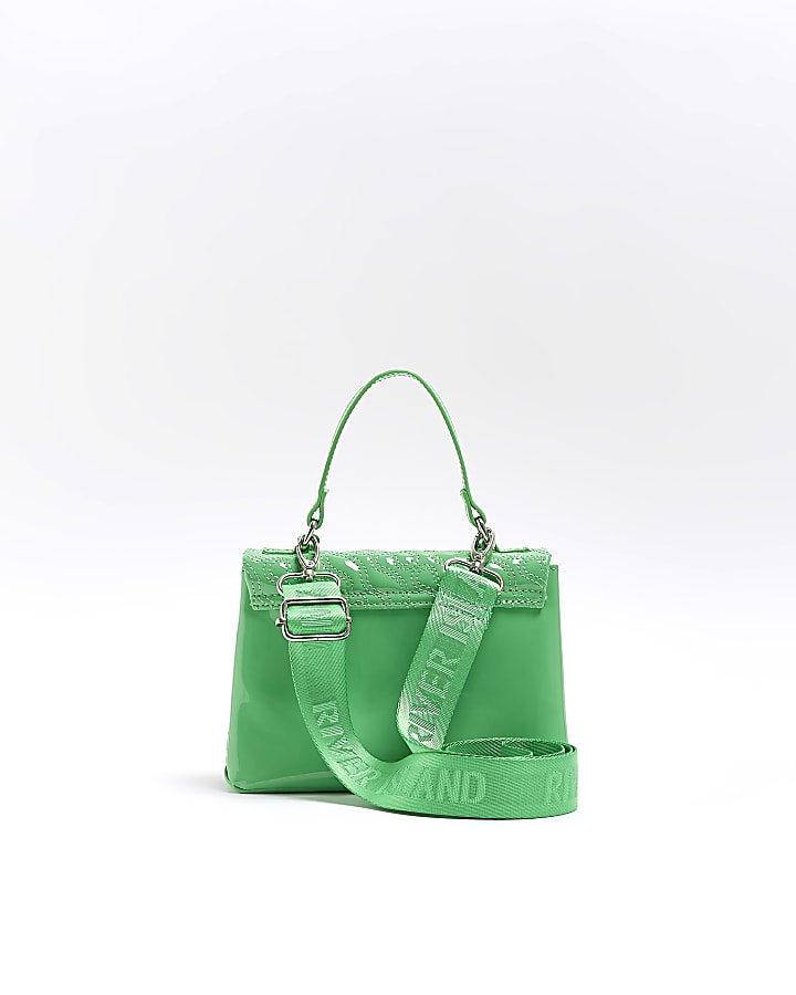 Girls green patent monogram Satchel bag
