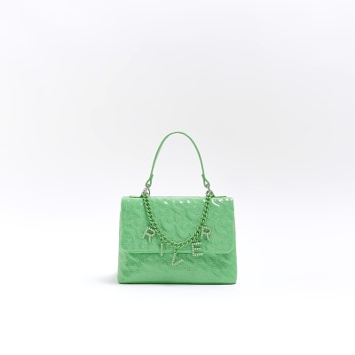 Girls green patent monogram Satchel bag