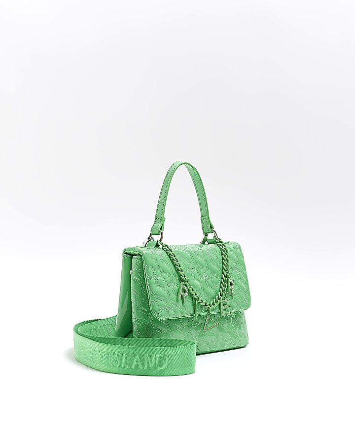 Girls green patent monogram Satchel bag