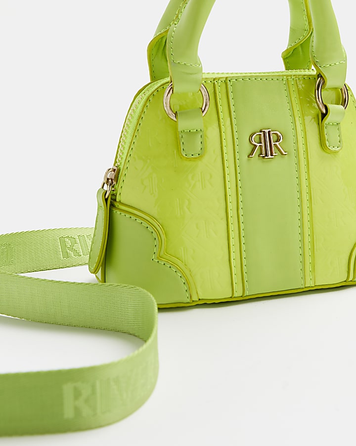 Girls green patent RI embossed tote bag