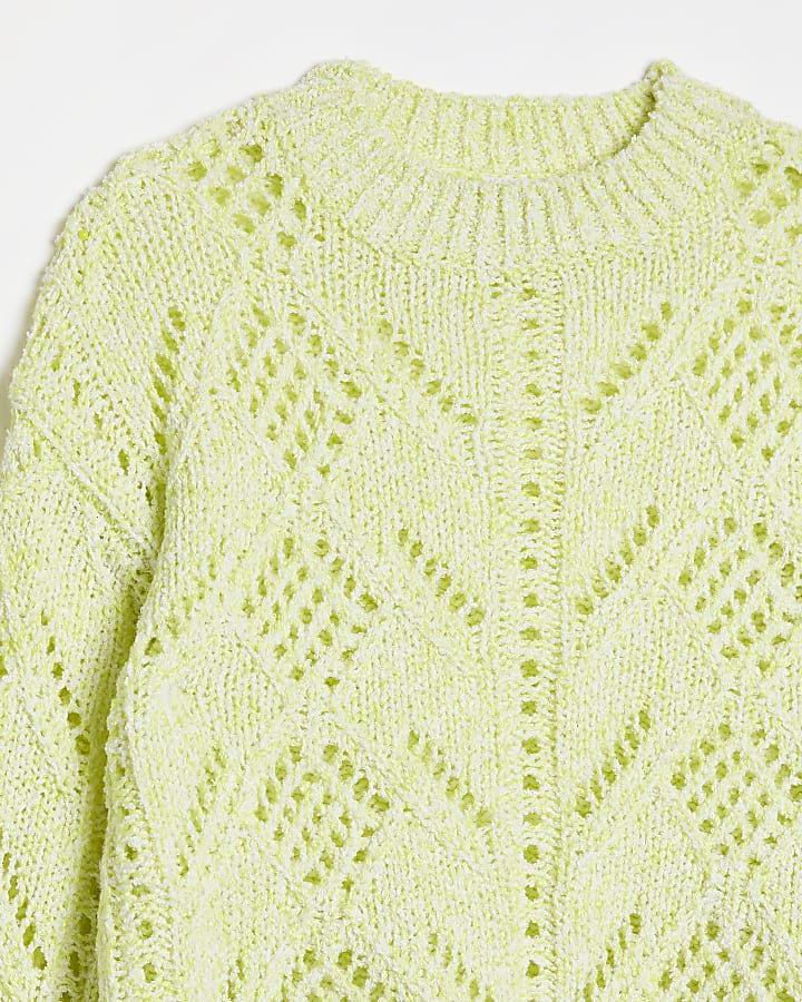 Girls green pointelle stitch jumper
