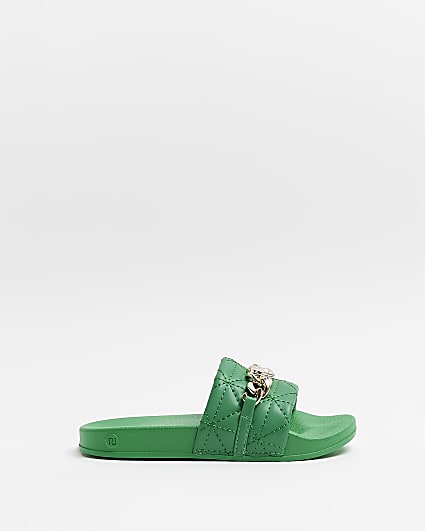 Girls green quilted chain sliders