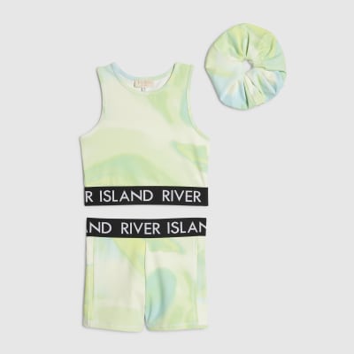 Girls Green RI Active Cycling Shorts Set