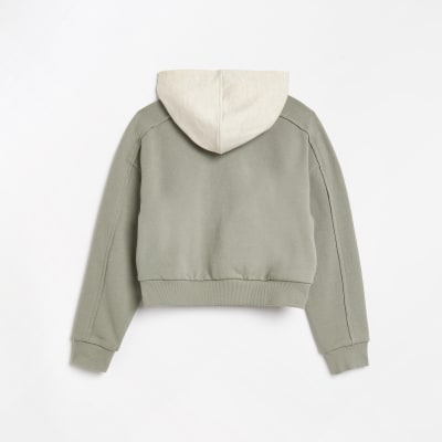 Girls green RI embroidered contrast hoodie