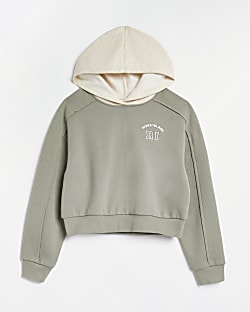 Girls green RI embroidered contrast hoodie