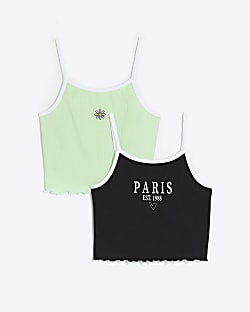Girls green Ribbed Cami top 2 pack