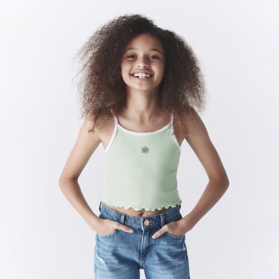 Girls green ribbed cami top