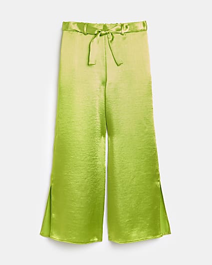 Girls green satin wide leg trousers