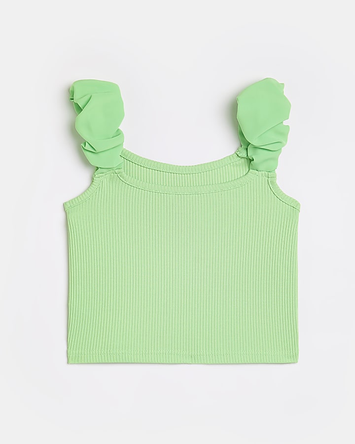 Girls green scrunch strap cropped camisole