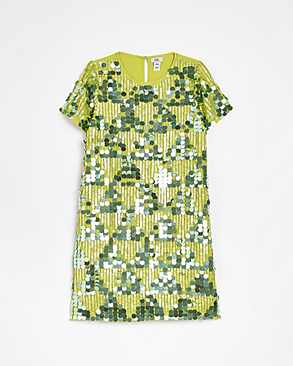 Girls green Sequin T-shirt Dress