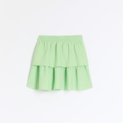 Girls green shirred textured layered skirt | River Island