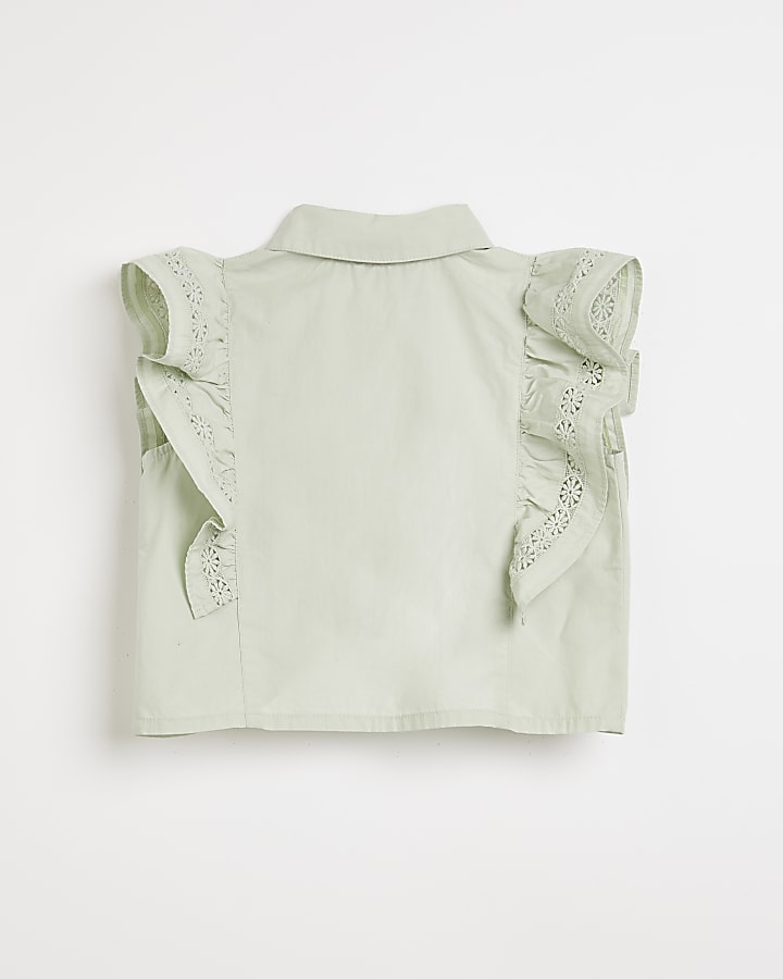 Girls green sleeveless ruffle shirt