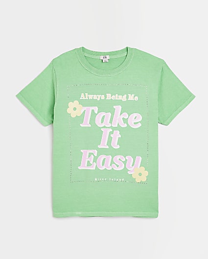 Girls green 'take it easy' graphic t-shirt