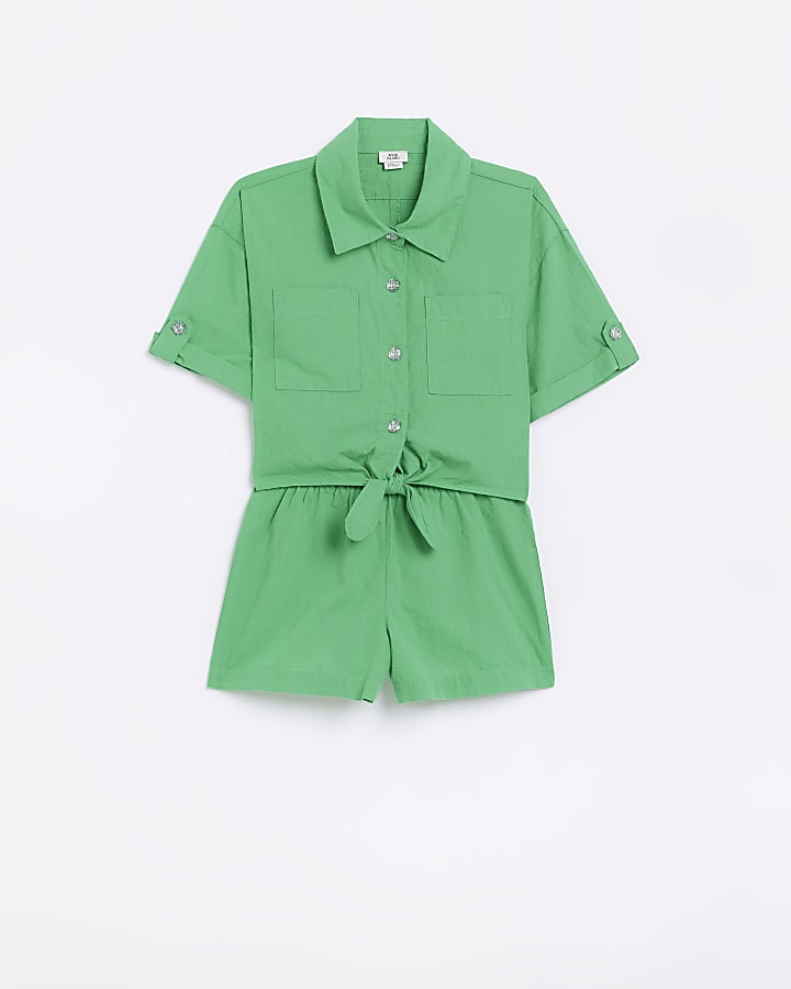 Girls Green Tie Front Shirt and Shorts Set