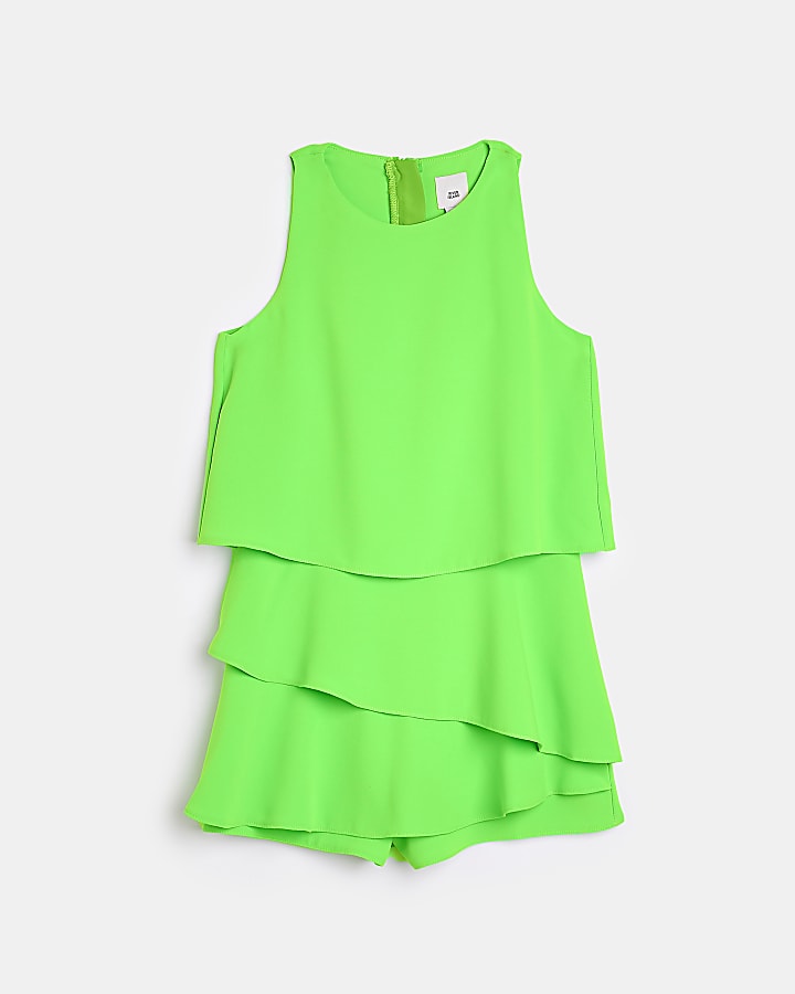 Girls green tiered frill Playsuit