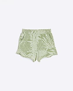 Girls green tropical print runner shorts