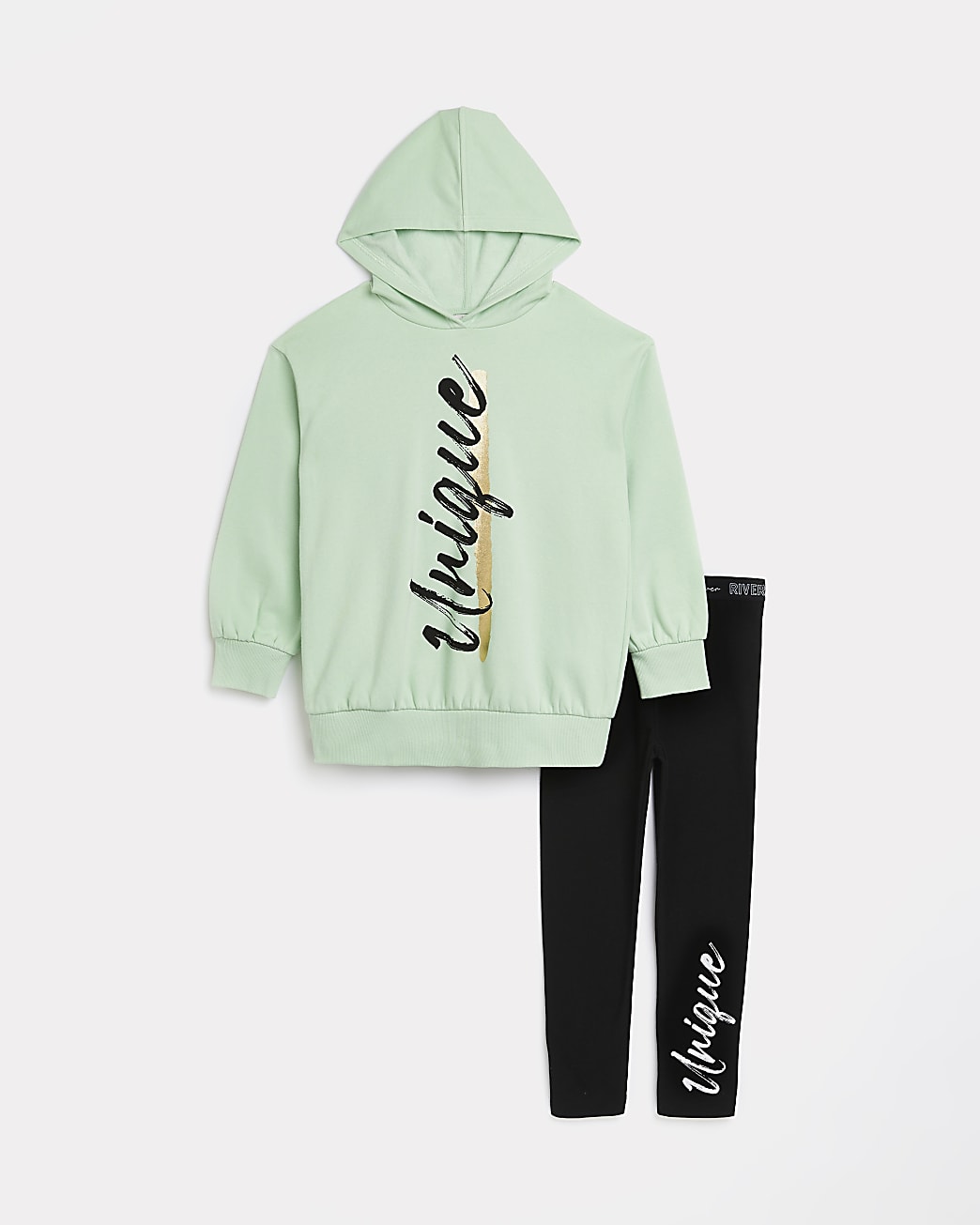 Girls green 'Unique' hoodie outfit