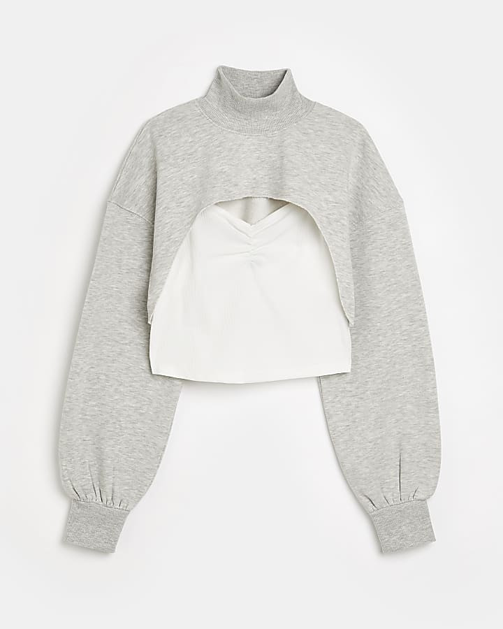 Girls grey 2 in 1 sweatshirt and vest