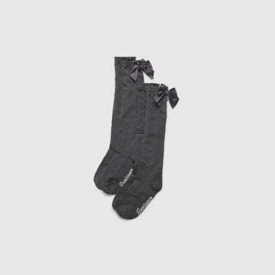 Girls Grey Bow Back Pack Of 2 Knee High Socks