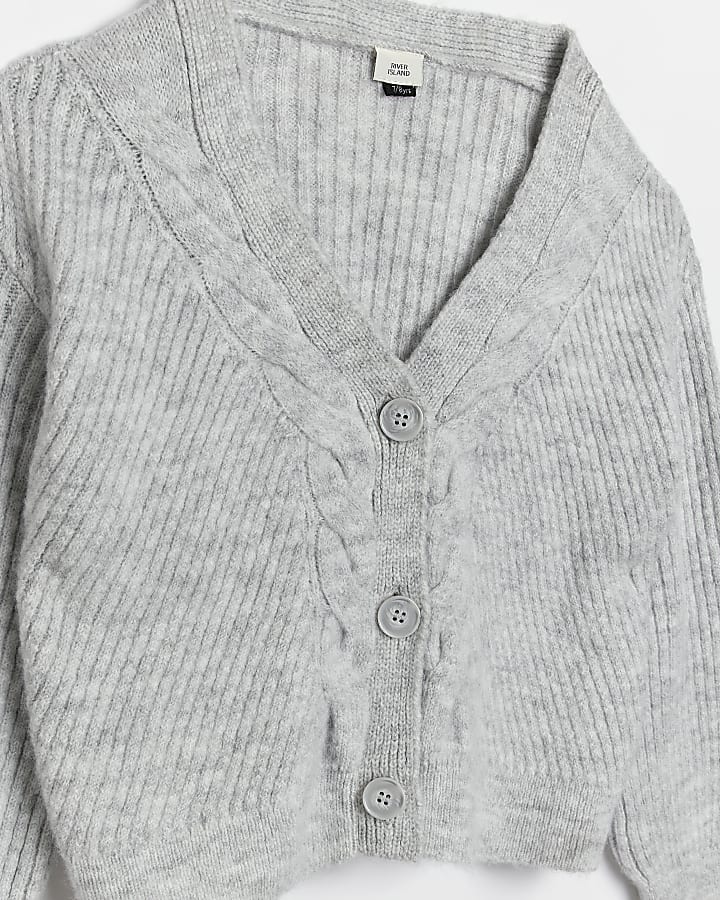 Girls grey cable knit cardigan