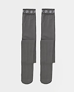 Girls Grey cable Tights 2 pack