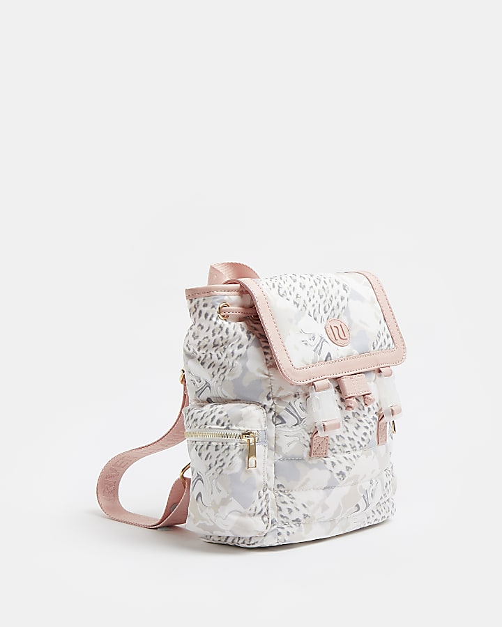 Girls grey camo animal print backpack