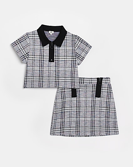 Girls grey check Polo and Skirt outfit