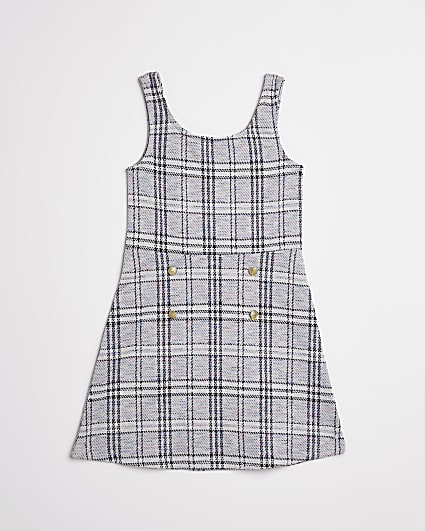 Girls Grey Checked Button Pinafore
