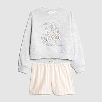 Girls Grey Cherry Pyjamas Set